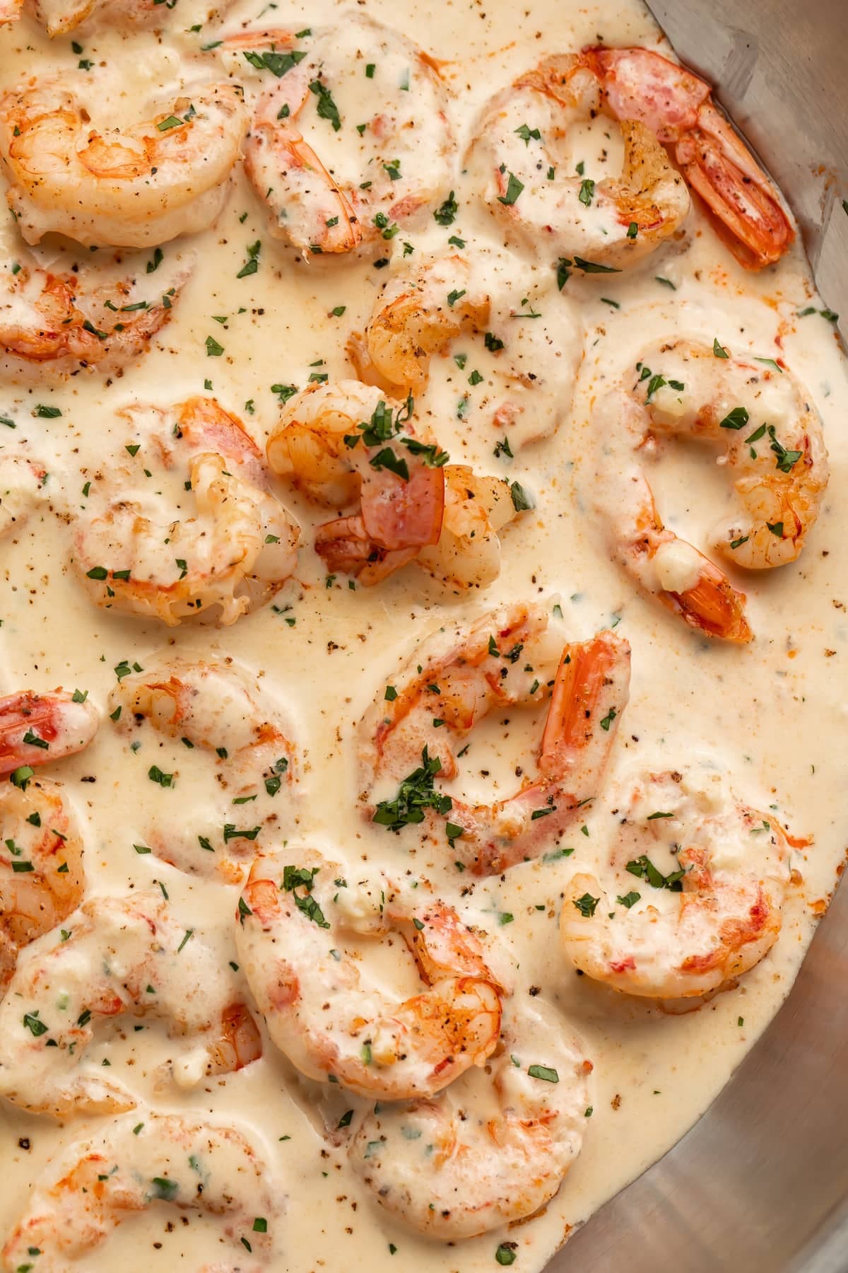 An image displaying the recipe for Creamy Garlic Shrimp