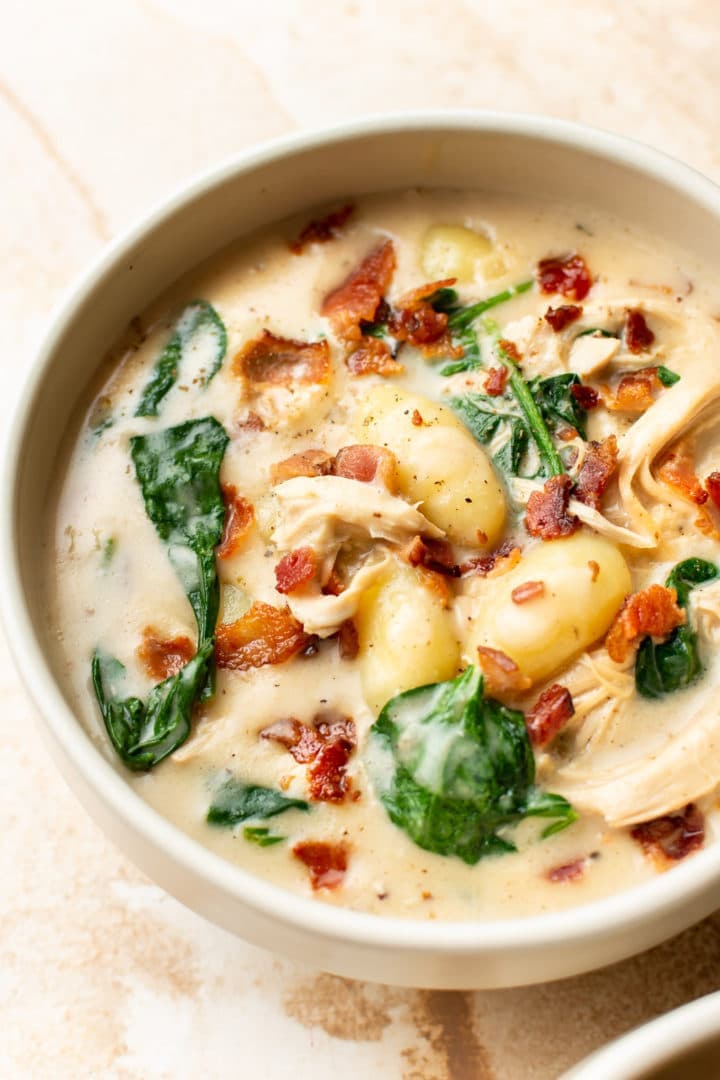 An image displaying the recipe for Chicken Bacon Gnocchi Soup